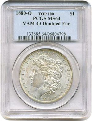 image for: Top 100 VAM: 1880-O $1 PCGS MS64 (VAM 43 Doubled Ear)