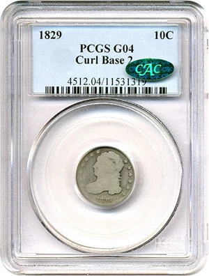 image for: 1829 10c Curl Base 2 PCGS/CAC Good-4