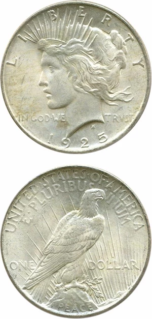 image for: Top 50 VAM: 1925 $1 PCGS MS65 (VAM 1A Tiara Die Gouge)