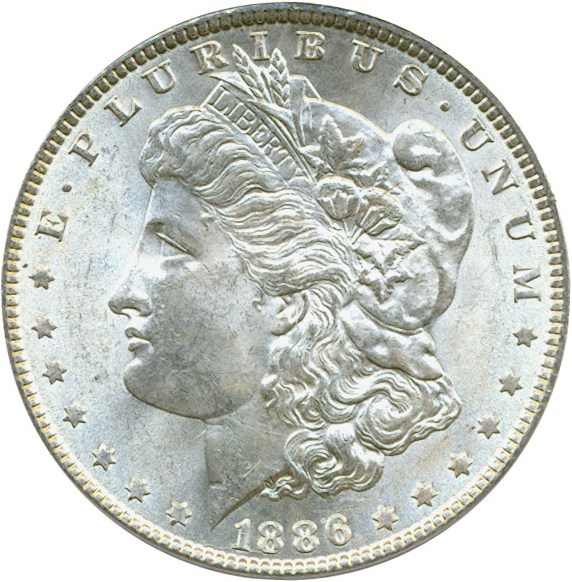 image for: Top 100 VAM: 1886 $1 PCGS MS62 (VAM 1A  Line in 6)