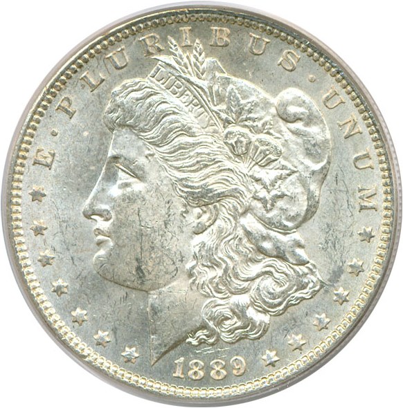 image for: Top 100 VAM: 1889 $1 PCGS MS62 (VAM 22  Bar Wing)