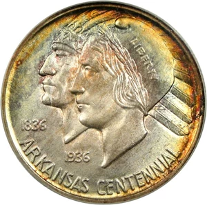 image for: 1935-S 50c Arkansas PCGS MS66 OGH * Color *