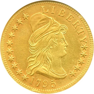 image for: 1795 $10 DGS AU50 (BD-1; Lightly Cleaned, Tooled, Rim Damage)
