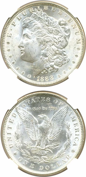 image for: Top 100 VAM: 1888 $1 NGC MS65 (VAM 11 Doubled Ear)