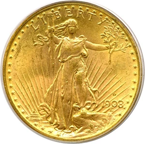 image for: 1908-D $20 Motto PCGS MS64