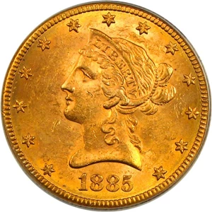 image for: 1885-S $10 PCGS MS62 * Color *
