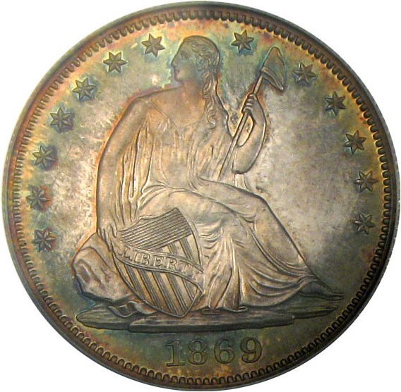 image for: 1869 50c  PCGS/CAC Proof 65 Cam *Color*