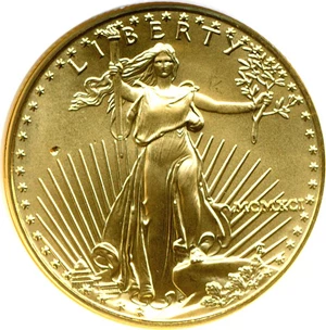 image for: 1991 $25 Gold Eagle NGC MS69 *Mint Error - Obverse Struck Thru*