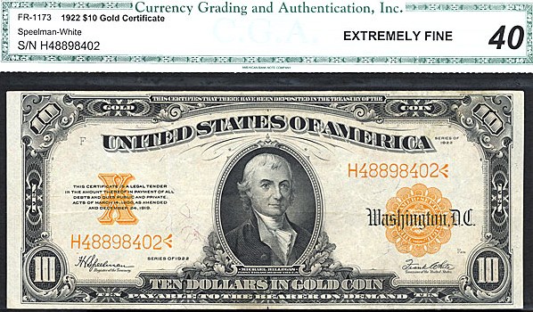 image for: Fr.1173 1922 $10  CGA XF40  [H48898402]