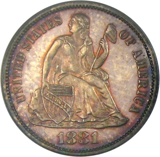 image for: 1881 10c  PCGS/CAC Proof 63 Cameo