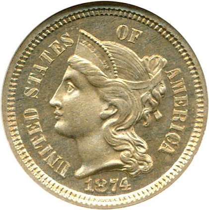 image for: 1874 3cN  NGC Proof 65