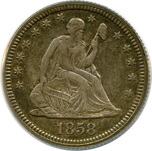 image for: 1858 25c ANACS XF45