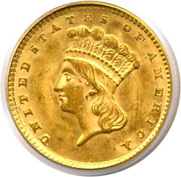 image for: 1857 G$1  PCGS MS63