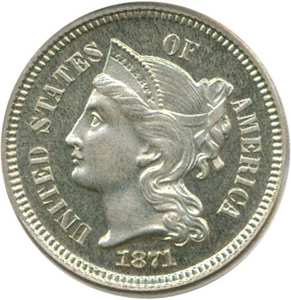 image for: 1871 3cN  PCGS Proof 65
