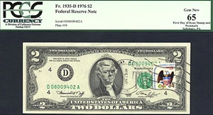 image for: 1976 $2 PCGS Gem CU65 First Day of Issue Stamp & Postmark Salisbury, PA