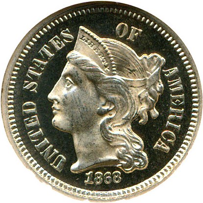 image for: 1868 3cN  NGC Cameo Proof 66