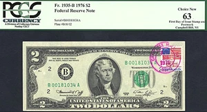 image for: 1976 $2 PCGS CU63 First Day Issue Stamp & Postmark Campbell Hill, NY