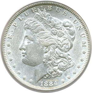 image for: Top 100 VAM: 1884 $1 PCGS AU53 (VAM 3 Large Dot)