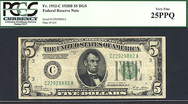 image for: Fr.1952C 1928B $5  PCGS VF25 PPQ  [C22929882A]