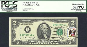 image for: 1976 $2 PCGS AU58 PPQ First Day of Issue Stamp & Postmark Secaucus, NJ