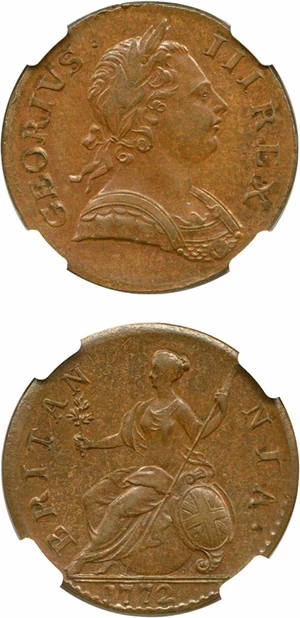 image for: Great Britain: 1772 1/2 D GEORIVS NGC MS62 BN