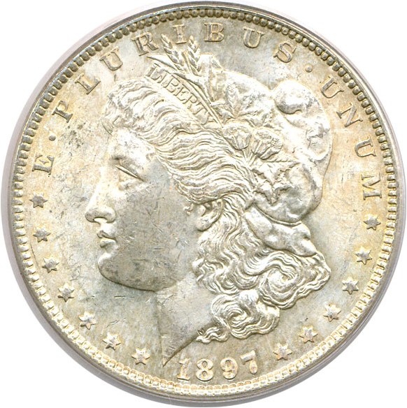 image for: Top 100 VAM: 1897 $1 PCGS MS63 (VAM 6A  Pitted Reverse)