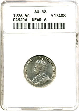 image for: Canada: 1926 5C Near 6 ANACS AU58
