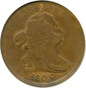 image for: Mint Error: 1805 1c PCGS VF20 - Obv Dbl Struck in Collar