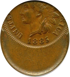 image for: Mint Error: 1885 1c PCGS XF40 - Struck 50% Off Center