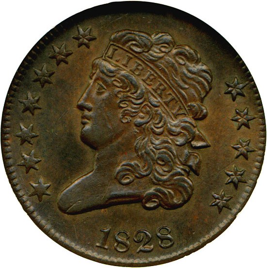 image for: 1828 1/2c 12 Stars NGC AU58 BN
