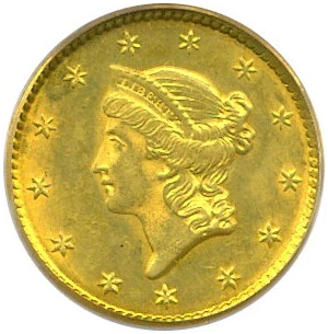 image for: 1851 G$1 PCGS MS61 OGH