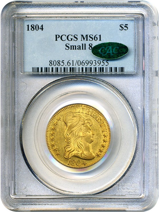 image for: 1804 $5 Small 8 PCGS/CAC MS61