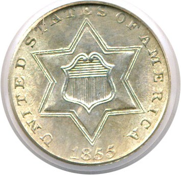 image for: 1855 3cS  PCGS MS64
