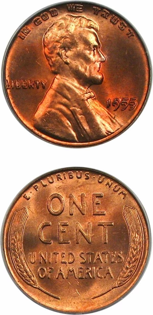 image for: 1955/1955 1c Doubled Die PCGS MS65 RD