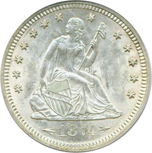 image for: 1874-S 25c Arrows PCGS MS64