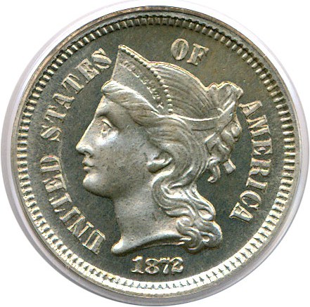 image for: 1872 3cN  PCGS/CAC Proof 66