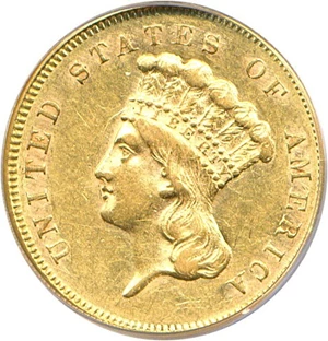 image for: 1857 $3 PCGS/CAC AU50