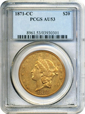 image for: 1871-CC $20 PCGS AU53