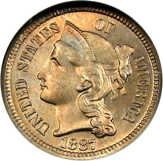 image for: 1887 3cN  NGC Proof 64 ex: Richmond Collection