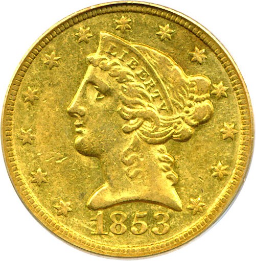 image for: 1853-C $5  PCGS XF45