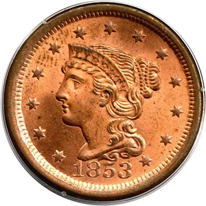 image for: 1853 1c PCGS MS65 RD OGH