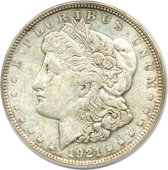 image for: Hot 50 VAM: 1921-D $1 Morgan ANACS AU50  Details (VAM 1B  Capped R, Cleaned)