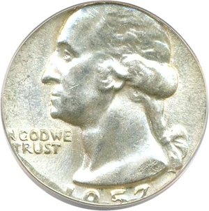 image for: Mint Error: 1957 25c PCGS MS63 - Struck on Silver 10c Planchet