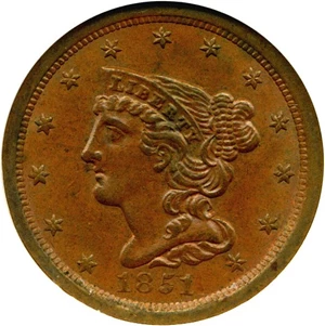 image for: 1851 1/2c NGC MS63 BN
