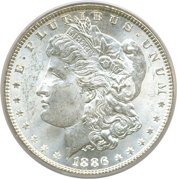 image for: Top 100 VAM: 1886 $1 PCGS MS63 (VAM 1A, Line in 6)