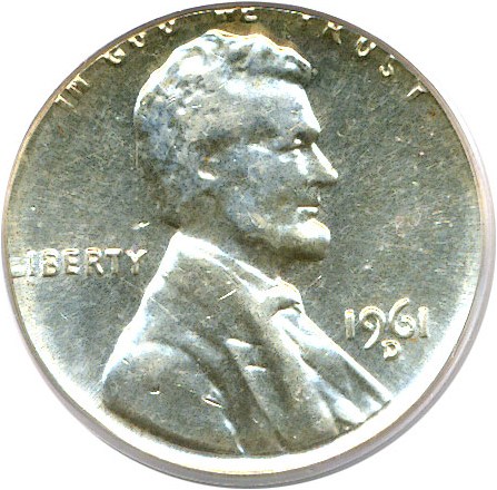 image for: Mint Error: 1961-D 1c  PCGS AU58 - Struck on Silver 10c Planchet