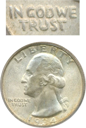 image for: 1934 25c Doubled Die Obverse PCGS MS66