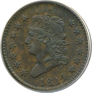 image for: 1814 1c Plain 4 PCGS/CAC AU50 BN
