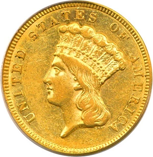 image for: 1856 $3 PCGS/CAC AU55 OGH