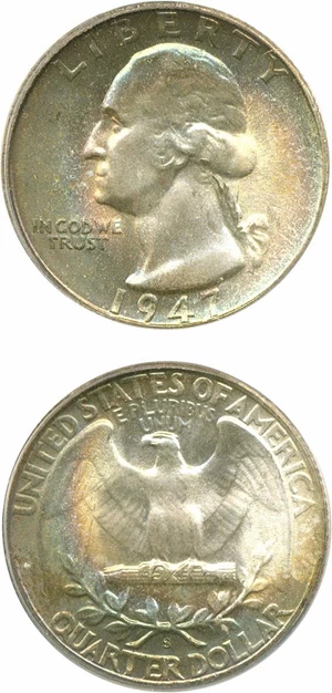 image for: 1947-S 25c PCGS MS68 ** Color **